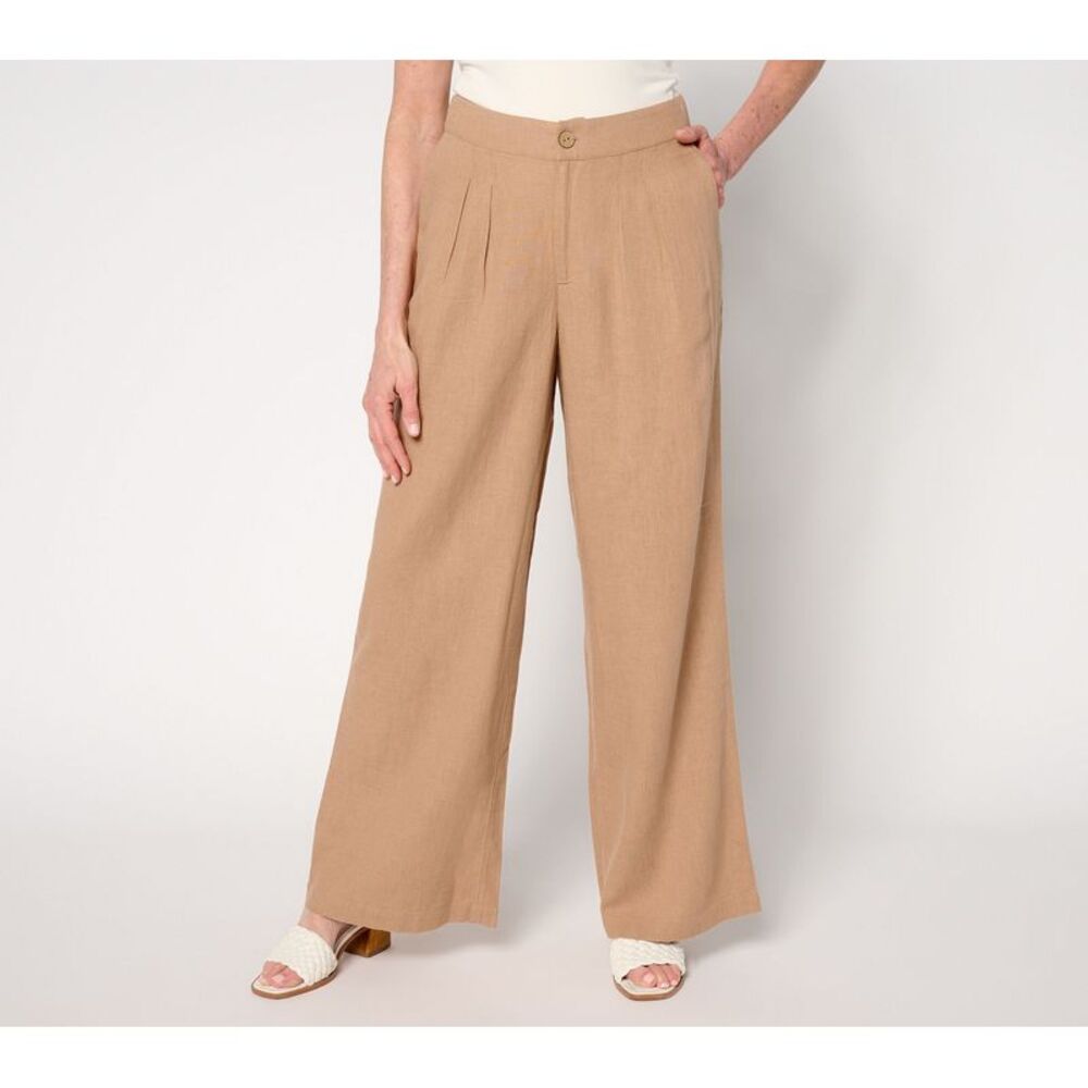 SUNNYLiFE Women's Petite Pants 6P Luna Linen Wide Leg Brown